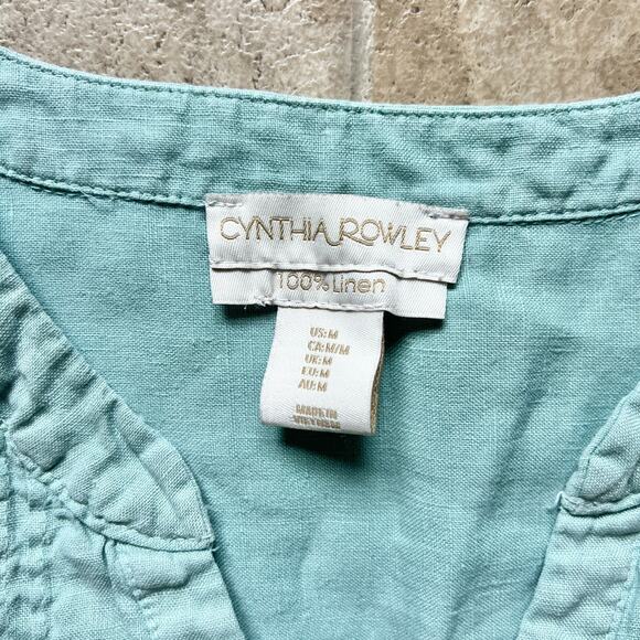 Vtg Cynthia Rowley 100% Linen Mini Dress M Sage Green Beachy Summer Resort Boho - Picture 2 of 6